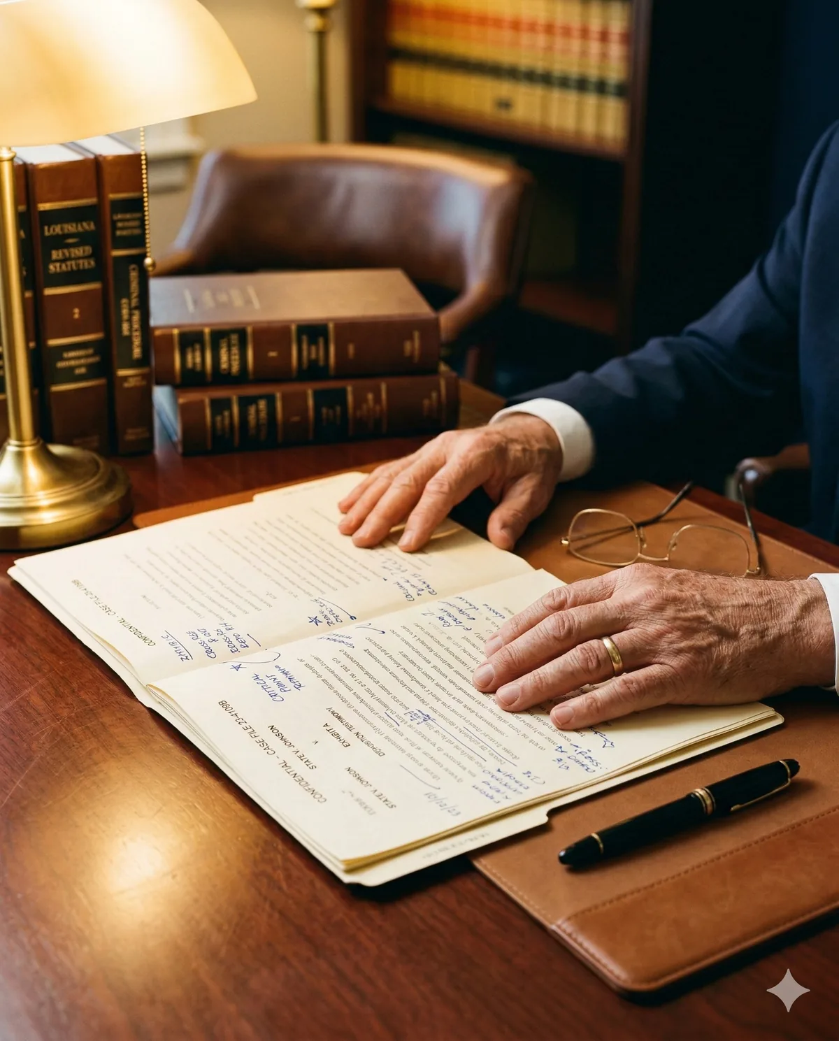 Attorney reviewing case documents with personal attention